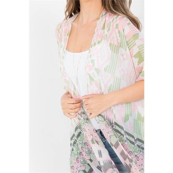 Olive Multi Pattern Open Front Kimono - Picture 2 of 6